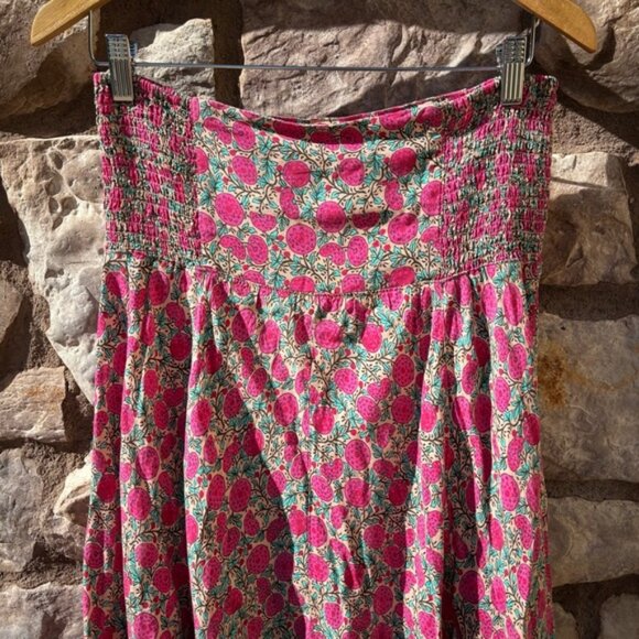 Natural Life Maxi Skirt Floral Large Pink Smocked Waist Asymmetrical Boho - Picture 2 of 8